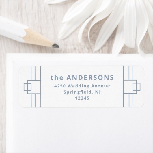 Modern Deco | Elegant White en Dusty Blue Etiket (Insitu)