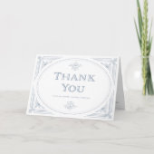 Modern Deco | Elegant White en Dusty Blue Wedding Bedankkaart (Voorkant)