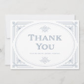 Modern Deco | Elegant White en Dusty Blue Wedding Bedankkaart (Voorkant)
