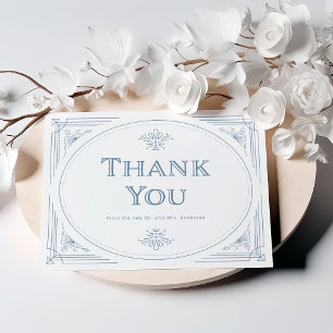 Modern Deco   Elegant White en Dusty Blue Wedding Bedankkaart