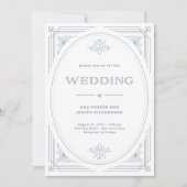 Modern Deco | Elegant White en Dusty Blue Wedding Kaart (Voorkant)