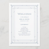Modern Deco | Elegant White en Dusty Blue Wedding Programmakaart (Voorkant)