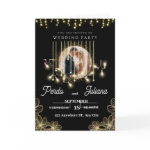 Modern Deco Elegant Zwart en goud Bruiloft Uitnodi