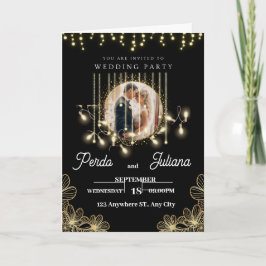 Modern Deco Elegant Zwart en goud Bruiloft Uitnodi