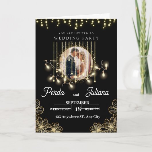 Modern Deco Elegant Zwart en goud Bruiloft Uitnodi (Voorkant)