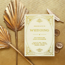 Modern Deco | Elegante Trouwkaart Ivoor en Goud Folie Uitnodiging