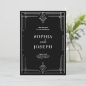 Modern Deco | Elegante Zwart en Wit Save The Date (Staand voorkant)