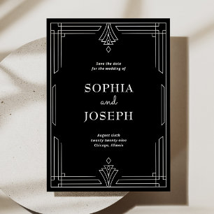 Modern Deco Elegante Zwart en Wit Save The Date