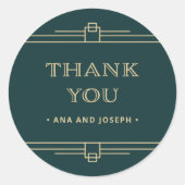 Modern Deco | Emerald Green en Champagne Wedding Ronde Sticker (Voorkant)