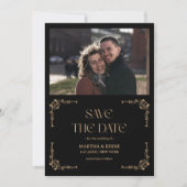 Modern Deco | Faux Gold and Black Photo Wedding Save The Date (Voorkant)