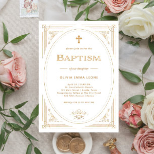Modern Deco Faux Gold en White Baptism Kaart
