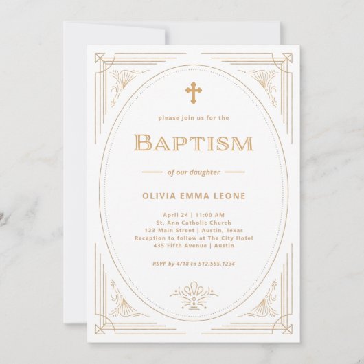 Modern Deco | Faux Gold en White Baptism Kaart (Voorkant)