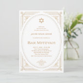 Modern Deco | Faux Gold en White Bar Mitzvah Kaart (Staand voorkant)