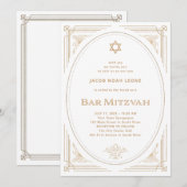 Modern Deco | Faux Gold en White Bar Mitzvah Kaart (Voorkant / Achterkant)
