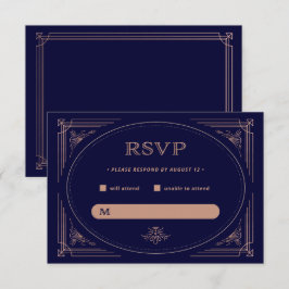 Modern Deco | Faux Roos Gold en marineblauw huweli RSVP Kaartje