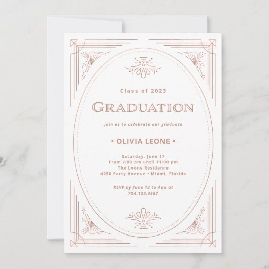 Modern Deco | Faux Roos Gold en White Afstuderen Kaart (Voorkant)