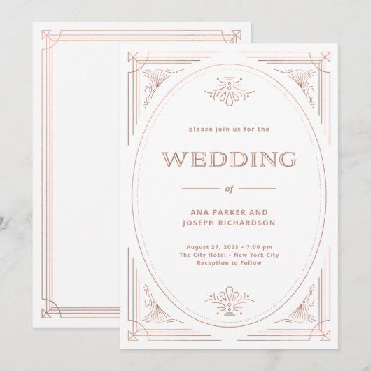 Modern Deco | Faux Roos Gold en White Wedding Kaart (Voorkant / Achterkant)