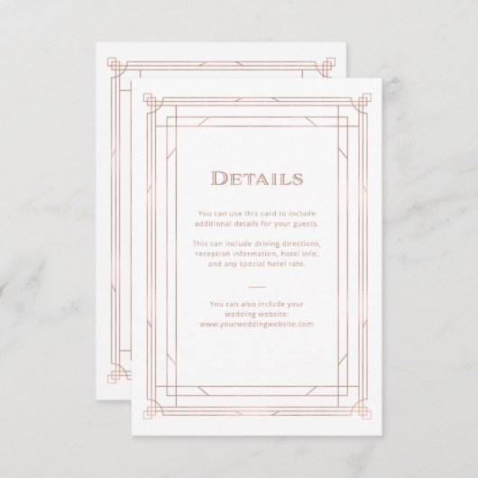 Modern Deco | Faux Roos Gold Wedding Guest — Gegev Informatiekaartje (Voorkant / Achterkant)