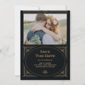 Modern Deco | Foto van Elegant Faux Gold en Black Save The Date (Voorkant)