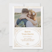 Modern Deco | Foto van Elegant Faux Gold en White Save The Date (Voorkant)