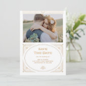 Modern Deco | Foto van Elegant Faux Gold en White Save The Date (Staand voorkant)