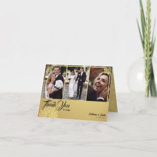 Modern Deco Gold Peacock 3 foto bruiloft gevouwen Bedankkaart
