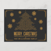 Modern Deco Kerstboom Sneeuwvlokken Sinaasappel Zw Feestdagenkaart (Voorkant)
