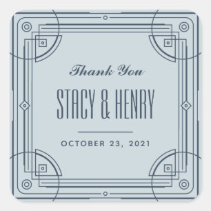 Modern Deco Lijst Wedding Closding Sticker - Blauw