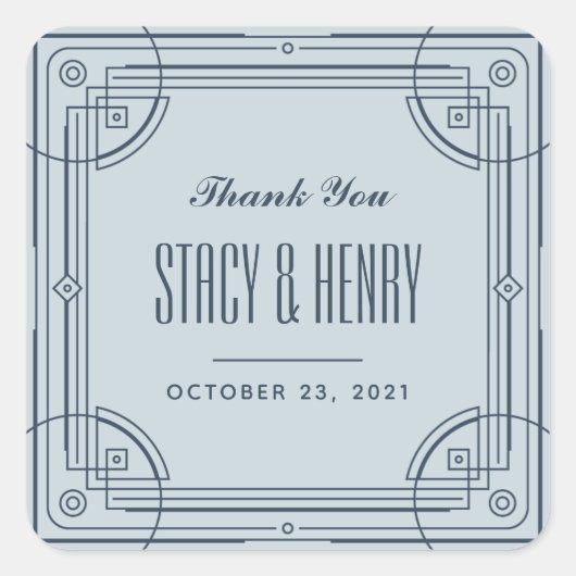 Modern Deco Lijst Wedding Closding Sticker - Blauw (Voorkant)