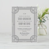 Modern Deco Lijst Wedding Invitation - Grijs Aankondiging (Staand voorkant)