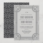 Modern Deco Lijst Wedding Invitation - Grijs Aankondiging (Voorkant / Achterkant)