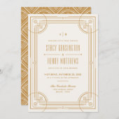 Modern Deco Lijst Wedding Invitation - Tan Aankondiging (Voorkant / Achterkant)
