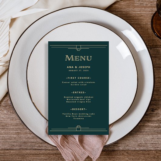 Modern Deco | Menu Elegant Emerald Green Wedding