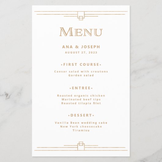 Modern Deco | Menu Elegant Gold en White Wedding (Voorkant)