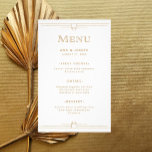 Modern Deco | Menu Elegant Gold en White Wedding<br><div class="desc">Dit glamoureuze trouwmenu is voorzien van een moderne draaikolk op een klassiek kunstdeco. ,  faux goud ziet er geometrische grenzen uit en versiering versiert een elegante witte achtergrond voor een dramatische,   blik van het diner van 1920.</div>