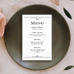 Modern Deco | Menu Zwart-witbruiloft<br><div class="desc">Dit glamoureuze trouwmenu is voorzien van een moderne draaikolk op een klassiek kunstdeco. De ,  zwarte geometrische grenzen en de versiering versieren een elegante witte achtergrond voor een dramatische,   blik van het het diner van 1920.</div>