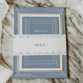 Modern Deco | Monogrammen van wit en droog blauw Uitnodigingen Wikkel