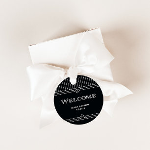 Modern Deco Onyx Black and White Weduwen Welkom Bedankjes Labels