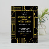 Modern Deco Roaring 20's Gatsby Birthday Party Folie Uitnodiging (Staand Voorkant)