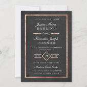 Modern Deco Roos Gold & Black Wedding Invitation Kaart (Voorkant)