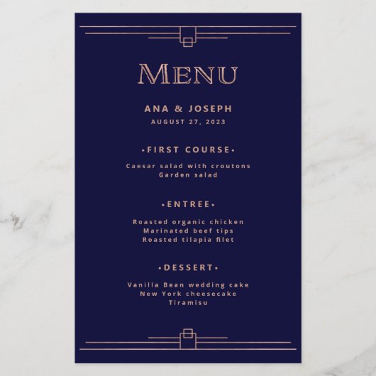 Modern Deco | Roos Gold in het menu Blauwe marinev (Voorkant)