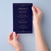 Modern Deco | Roze goud op marineblauw trouwmenu Flyer (Hand)