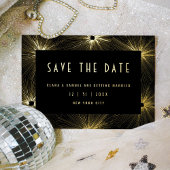Modern Deco Zwart Trouwen Save the Date Goud Folie Folie Uitnodiging Briefkaart