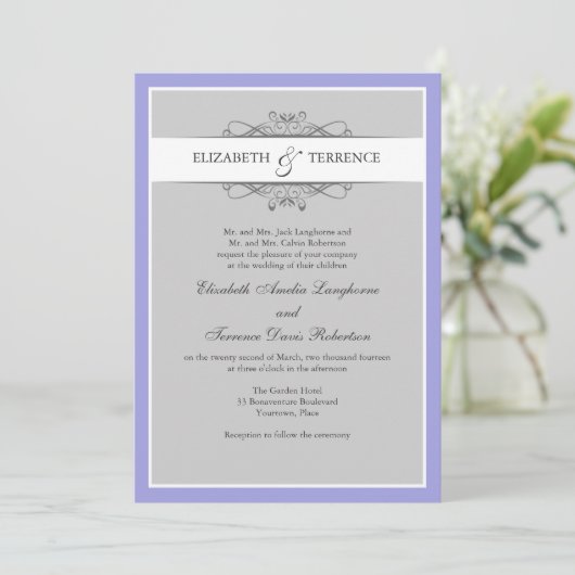 Modern Decoratief Gray Wedding Uitnodiging (Staand voorkant)