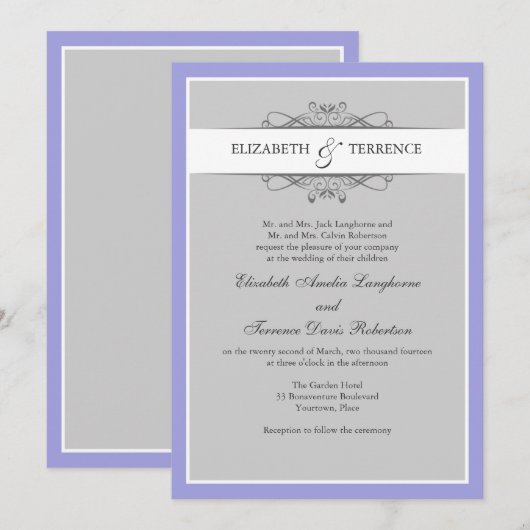 Modern Decoratief Gray Wedding Uitnodiging (Voorkant / Achterkant)