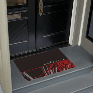 Modern decoratief zwart wit en rood welkom deurmat