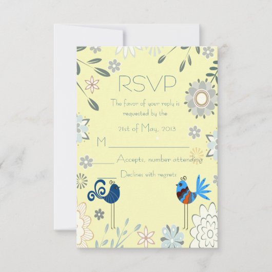Modern Decorative Blue Birds RSVP Kaartje (Voorkant)