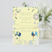 Modern Decorative Blue Birds RSVP Kaartje (Staand voorkant)