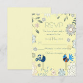Modern Decorative Blue Birds RSVP Kaartje (Voorkant / Achterkant)