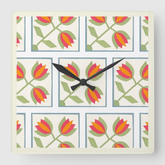 Modern Decorative Flowers Pattern Vierkante Klok (Voorkant)
